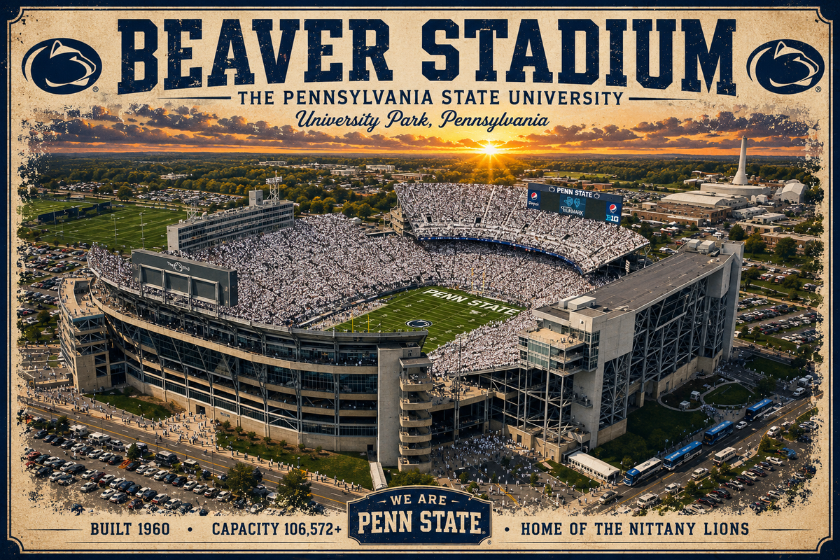 Beaver Football Stadium Art Print / Pennsylvania Football Wall Decor