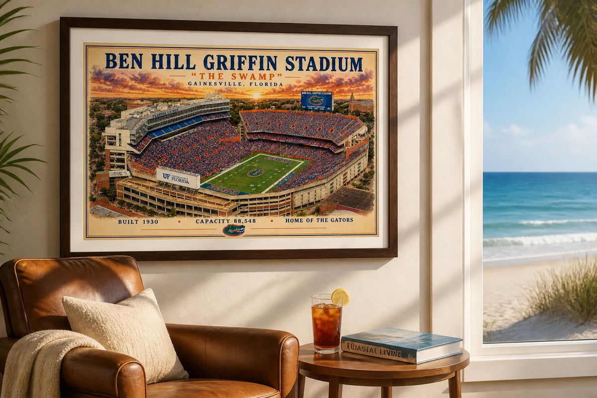 Ben Hill Griffin Football Stadium Art Print / Florida Football Wall Decor