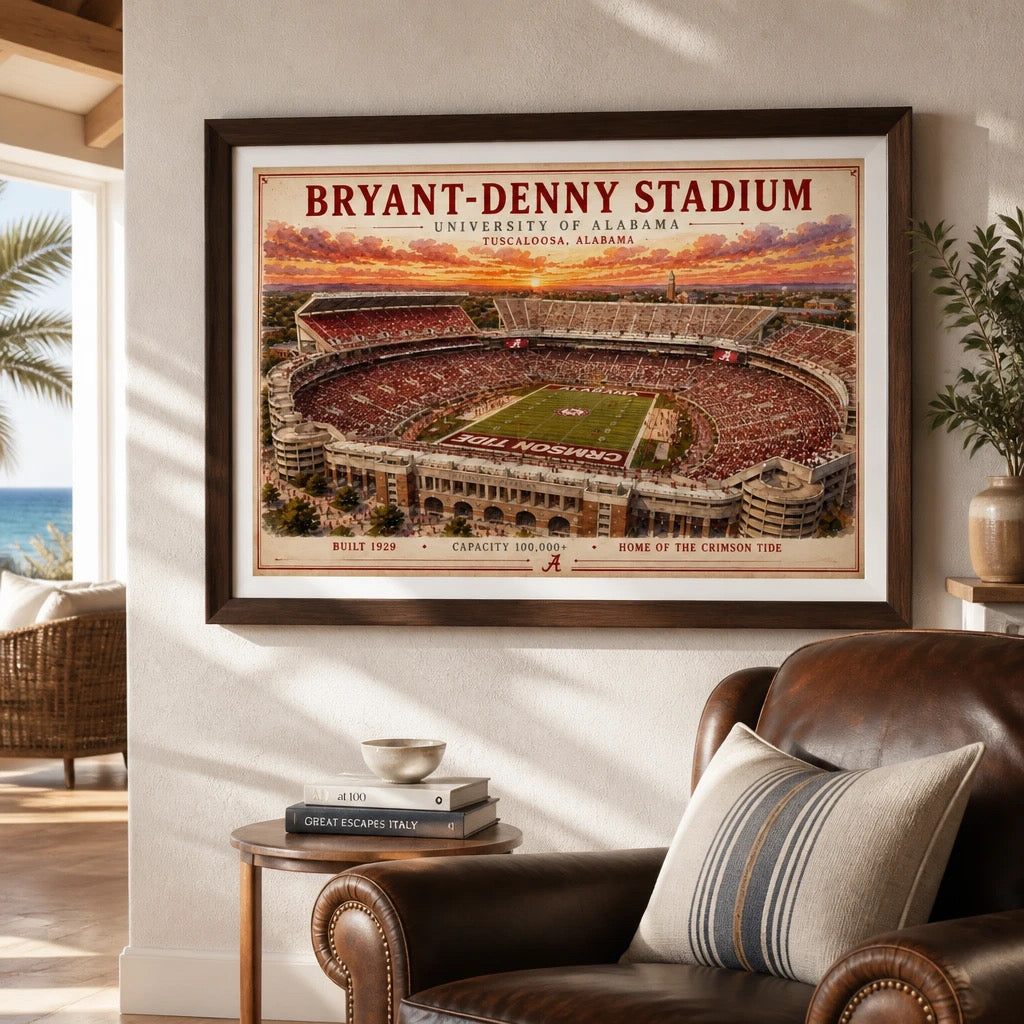 Bryant - Denny Football Stadium Art Print / Alabama Football Wall Decor