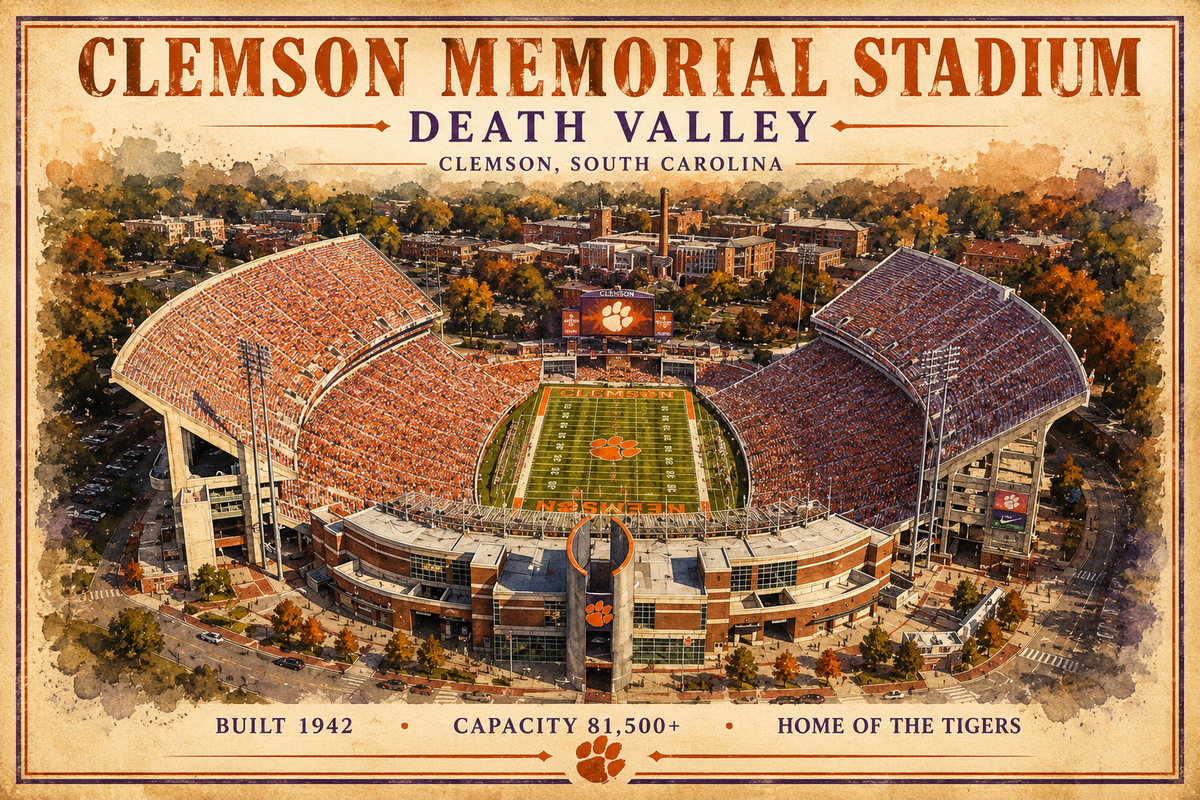 Clemson South Carolina Football Stadium Art Print / Memorial Stadium Football Wall Decor