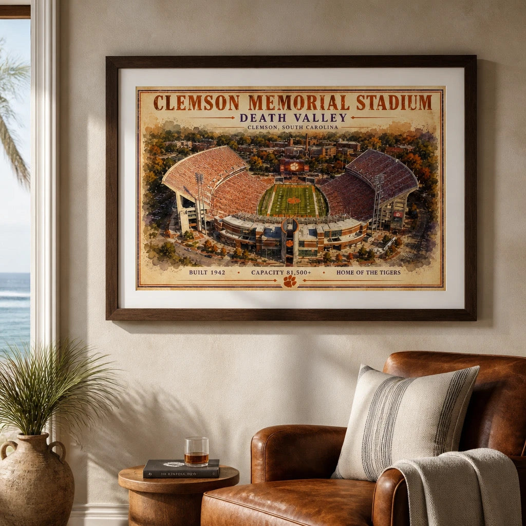 Clemson South Carolina Football Stadium Art Print / Memorial Stadium Football Wall Decor