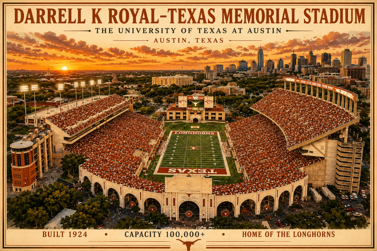 Darrell K Royal Football Stadium Art Print / Austin Texas Football Wall Decor