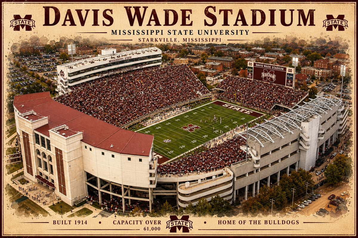Davis Wade Football Stadium Art Print/ Starkville Mississippi Football Wall Decor