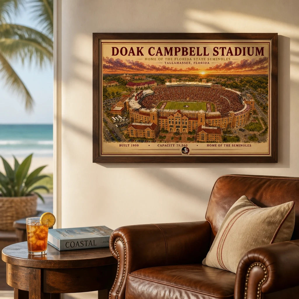 Doak Campbell Football Stadium Art Print/ Tallahassee Florida Football Wall Decor