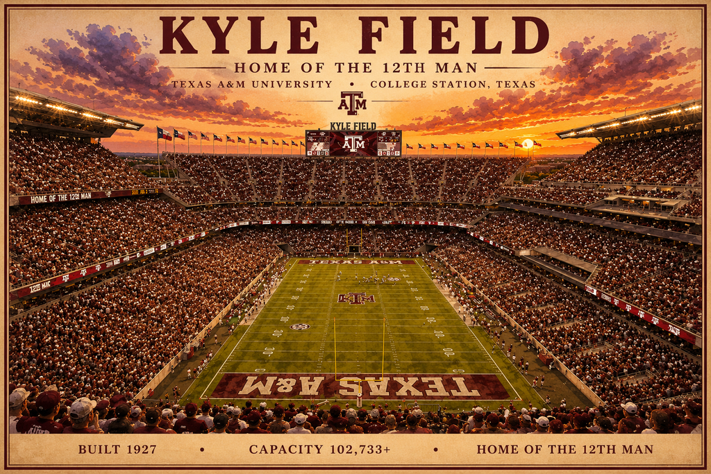 Kyle Field Football Stadium Art Print/ College Station Texas Football Wall Decor