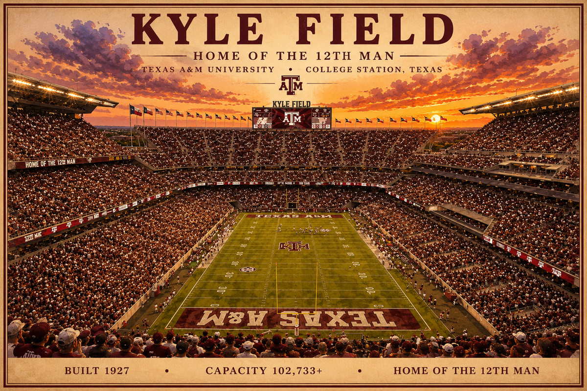 Kyle Field Football Stadium Art Print/ College Station Texas Football Wall Decor