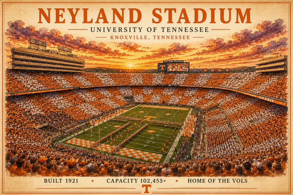 Knoxville Football Stadium Art Print / Tennessee Game Day Wall Decor